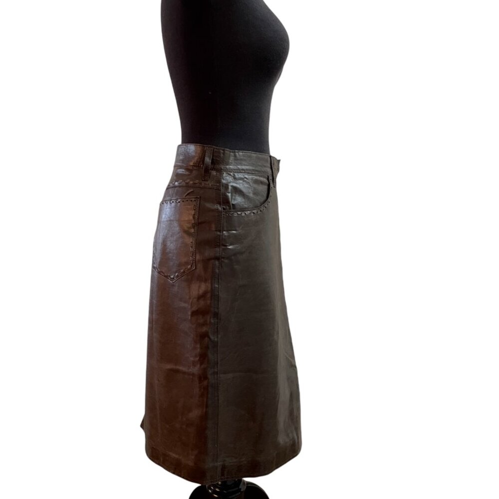 Size 10 Philosophy Di Alberta Ferretti Chocolate brown leather skirt - Picture 4 of 8